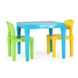Humble Crew Kids Plastic Table and 2 Chairs Set, Aqua/Green&Yellow