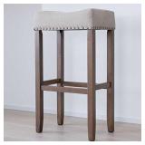 Nathan James Hylie Nailhead Wood Pub-Height Kitchen Counter Bar Stool 29", Beige/Light Brown