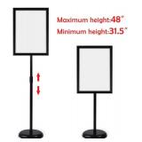Klvied Heavy Duty Pedestal Poster Sign Stand, Adjustable Aluminum 8.5" x 11" Floor Standing Sign Holder for Both Vertical and Horizontal View, Black