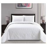 Mk Collection 3pc Embossed Diamond Bedspread Set, White, California/king