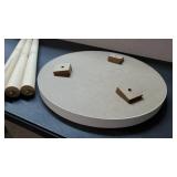 White & Natural Wood Round Side Table - 15" Diameter, 20" Tall