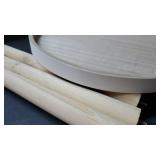 White & Natural Wood Round Side Table - 15" Diameter, 20" Tall