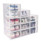 HAYOSNFO Clear Shoe Storage Boxes with Lids, Stackable Shoe Organizer Container for Sneaker Storage, Organizador de Zapatos cajas, 12pcs