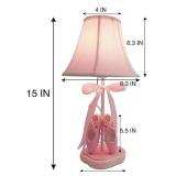 Bedside Lamp by Cozylight, Pink Dancing Shoes Design, 14inch Tall Table Lamp with Fabric Stitch Shade for Girls Bedroom Décor, Including an E26 LED Bulb