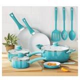 Mainstays Ceramic Nonstick Aluminum 12 Pieces Cookware Set Teal Ombre