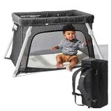 Lotus Travel Crib - Backpack Portable, Lightweight, Easy to Pack Play-Yard with Comfortable Mattress - Certified Baby Safe