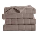 Sunbeam Heated Blanket | 5 Heat Settings, Quilted Fleece, Mushroom, Queen - BSF9GQS-R772-13A00