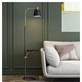 OYEARS Modern Floor Lamp with Table for Living Room 65 Tray Floor Lamp for Bedroom LED Bulb Included Minimalist Contemporary Floor Lamp for Home Standing Lamp with Shelf for Reading Office Black