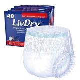 LivDry Adult XXL Incontinence Underwear, Extra Comfort Absorbency, Leak Protection, XX-Large, 48-Pack