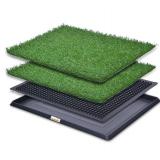 LOOBANI Indoor Outdoor Dog Potty Systems, Reusable and Portable Trainer Tray for Puppy Training, with 2 Packs Replacement Grass Mat