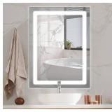 YOUDENOVA 28 X 36 Inch LED Bathroom Mirror, Wall Mounted Vanity Mirror with Anti Fog, Dimmable Touch Button, Adjustable Color Temperature from 3000K to 6000K, IP 67 Waterproof, Vertical & Horizontal