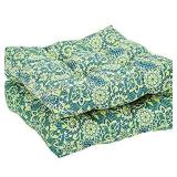 Amazon Basics Tufted Outdoor Seat Patio Cushion - Pack of 2, 19 x 19 x 5 Inches, Blue Flower
