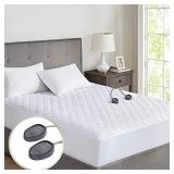 Beautyrest 100% Cotton Heated Mattress Pad, Dual Temperature Control Electric Bed Warmer with 18" Deep Pocket, 20 Level Setting, Auto Shut Off Safety, Queen, Deluxe White