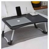 Hossejoy Foldable Laptop Table, Portable Standing Bed Desk, Breakfast Serving Bed Tray, Notebook Computer Stand Reading Holder for Couch Floor, Black