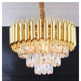 Luxury Gold Chandeliers,3 Tiers Raindrop Crystal Pendant Light Fixture Modern Round Chandeliers Lampshade Flush Mount Ceiling Lighting for Dining Table Living Room Foyer Kitchen Island,5 Lights x E12