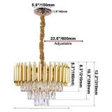 Luxury Gold Chandeliers,3 Tiers Raindrop Crystal Pendant Light Fixture Modern Round Chandeliers Lampshade Flush Mount Ceiling Lighting for Dining Table Living Room Foyer Kitchen Island,5 Lights x E12