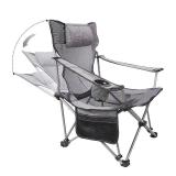 Phiroop Folding Camping Chair Adjustable Lounge Recliner Portable Oversized Steel Frame Collapsible Lawn Outdoor Chair with Cup Holder & Pillow (Dark Gray)