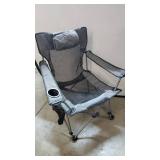 Phiroop Folding Camping Chair Adjustable Lounge Recliner Portable Oversized Steel Frame Collapsible Lawn Outdoor Chair with Cup Holder & Pillow (Dark Gray)