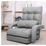 WAYTRIM Indoor Chaise Lounge Sofa, Folding Lazy Sofa Floor Chair, 6-Position Folding Padded, Lounger Bed with Armrests and a Pillow Chaise Couch and a Pillow Chaise Couch - Gray