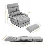 WAYTRIM Indoor Chaise Lounge Sofa, Folding Lazy Sofa Floor Chair, 6-Position Folding Padded, Lounger Bed with Armrests and a Pillow Chaise Couch and a Pillow Chaise Couch - Gray