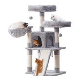 Hey-brother Cat Tree, Cat Tower with Scratching Board,Multi-Level Cat Condo with Basket,Light Grey MPJ009W