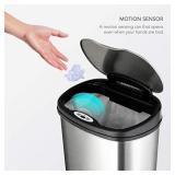 NINESTARS CB-DZT-50-13/12-13 Automatic Touchless Infrared Motion Sensor Trash Can Combo Set, 13 Gal 50L & 3 Gal 12L, Stainless Steel Base (Oval, Silver/Black Lid)