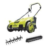 Sun Joe AJ805E 15-Inch 13-Amp Electric Dethatcher and Scarifier w/Removeable 13.2-Gal Collection Bag, 5-Position Height Adjustment, Airboost Technology Increases Lawn Health, Green