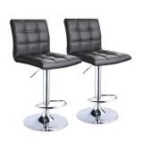 Modern Square PU Leather Adjustable Bar Stools with Back,Set of 2,Counter Height Swivel Stool by Leopard (Black)