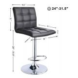 Modern Square PU Leather Adjustable Bar Stools with Back,Set of 2,Counter Height Swivel Stool by Leopard (Black)