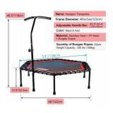 ONETWOFIT 48" Silent Mini Trampoline with Adjustable Handle Bar Fitness Trampoline Bungee Rebounder Jumping Cardio Trainer Workout for Adults or Kids