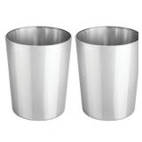mDesign Round Metal Small Trash Can Wastebasket, Garbage Bin, 2 Pack