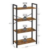 VASAGLE Bookshelf, 4-Tier Bookcase, Living Room Standing Unit Shelf, Stable Steel Frame, Bedroom, Office, Industrial Design, Rustic Brown ULLS60BX