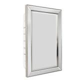 Head West 6297 Metro Beaded Medicine Cabinet, Recess Mount | 3 Adjustable Glass Shelves, Stainless Steel Frame, Installation Freedom with Door Swinging Left or Right, 16" x 26", White and Silver