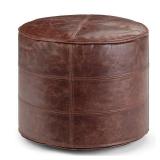 Simpli Home Round Pouf, Distressed Brown