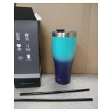 Simple Modern 32oz Slim Cruiser Tumbler with Straw & Closing Lid Travel Mug - Gift Double Wall Vacuum Insulated - 18/8 Stainless Steel Water Bottle Ombre: Bermuda Deep