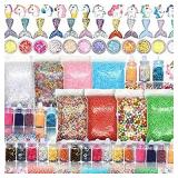 70PCS Slime Add Ins Slime Kit Floam Beads Fish Bowl Beads Mreaind Unicorn Slime Charms Glitter Jars Slime Supplies Kit