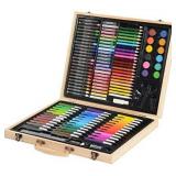 KIDDYCOLOR 126 Piece Deluxe Wood Art Drawing Set for Kids in Wooden Case, Painting