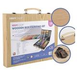 KIDDYCOLOR 126 Piece Deluxe Wood Art Drawing Set for Kids in Wooden Case, Painting
