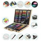 KIDDYCOLOR 126 Piece Deluxe Wood Art Drawing Set for Kids in Wooden Case, Painting