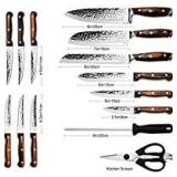 Knife Set, Psvweyo 15-Piece Kitchen Knife Set With Block Wooden, Self Sharpening For Chef Knife Set, Japan Stainless Steel, Hammered Collection Block Set and Steak Knives, Boxed Knife Sets