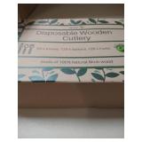 TMZ Eco - Natural Biodegradable Wooden Cutlery Set 300 Piece. Disposable Wooden Forks, Knives, Spoons Utensil Set. Eco Friendly Alternative to Plastic. 300 Count - 120 Forks, 120 Spoons, 60 Knives