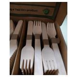TMZ Eco - Natural Biodegradable Wooden Cutlery Set 300 Piece. Disposable Wooden Forks, Knives, Spoons Utensil Set. Eco Friendly Alternative to Plastic. 300 Count - 120 Forks, 120 Spoons, 60 Knives