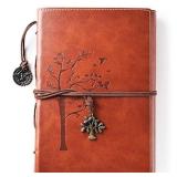 unLined Refillable Vintage Writing Journal for Women, Retro Tree of Life Faux Leather Cover Notebook/Travel Diary,Wide Ruled Paper,Daily Use Gift for Bloggers/Teachers/Back to College Students burgund