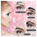 Vextronic 6 in 1 Eyebrow Kit, Eyebrow Razor Face Razors for Women, Multipurpose Dermaplaning Tool Eyebrow Trimmer Set Including Women Face Shaver Razor, Eyebrow Brush, Scissors, Tweezers, Storage Bag