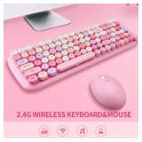 CANDY Keyboard Mouse Combo Wireless 2.4G Mixed Color 84 Key Mini Keyboard Mouse Set with Circular Punk Key Caps Green may vary slightly from stock photo