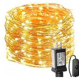 Homestarry Connectable String lights 100 LEDs 33 ft Copper Wire Lights for Indoor ,Outdoor, Christmas Decorative Lights,Patio for Seasonal Holiday ,Warm White, Connect up to max of 10 Strands