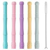 Silicone Baby Teething Tubes, Teethers Toys for Babies Newborn Todders , BPA Free/Freezable Infant Chew Straw Tube Teether Toy with a Cleaning Brush (9 PCs