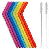 Hiware Reusable Silicone Straws, Long Flexible Silicone Drinking Straws with Cleaning Brushes for 30 oz Tumblers RTIC/Yeti - 12 Pieces - BPA-Free - No Rubber Taste