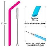 Hiware Reusable Silicone Straws, Long Flexible Silicone Drinking Straws with Cleaning Brushes for 30 oz Tumblers RTIC/Yeti - 12 Pieces - BPA-Free - No Rubber Taste