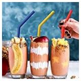 Hiware Reusable Silicone Straws, Long Flexible Silicone Drinking Straws with Cleaning Brushes for 30 oz Tumblers RTIC/Yeti - 12 Pieces - BPA-Free - No Rubber Taste